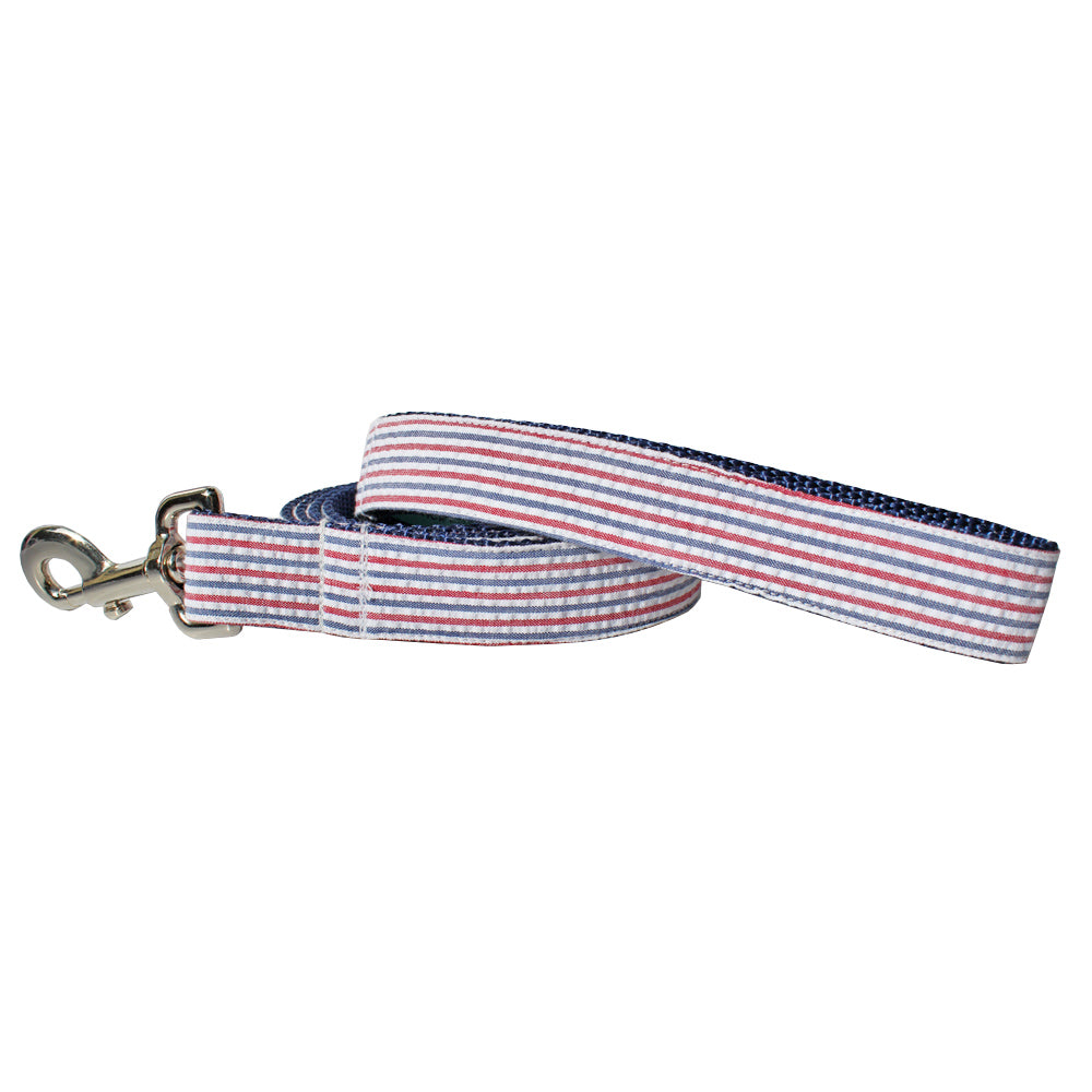 Red & Navy Seersucker Dog Leash