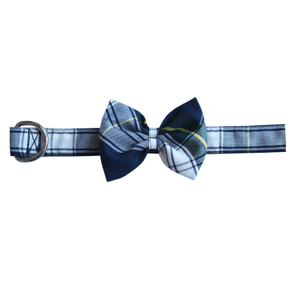 Navy Plaid Bow Tie Dog Collar