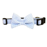 Gulf Blue Extra Small Seersucker Dog Bow Collar