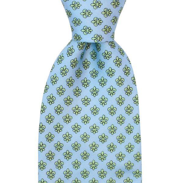 Gulf Blue Fleur de Lis Extra Long Tie