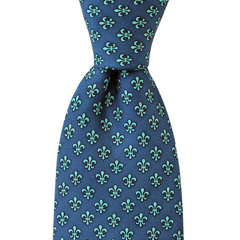 Navy & Aqua Fleur de Lis Tie