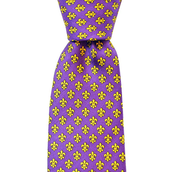 Purple & Gold Fleur de Lis Extra Long Tie