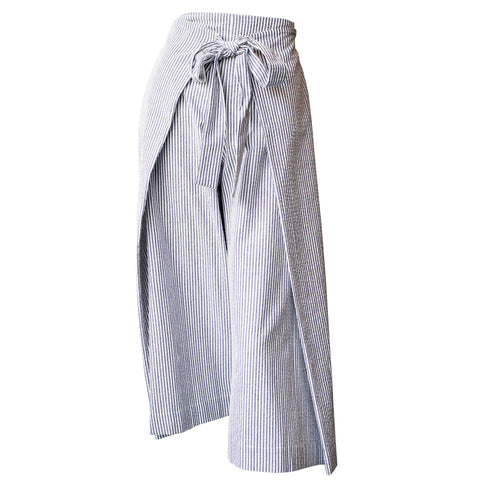 Navy Seersucker Kimono Pants