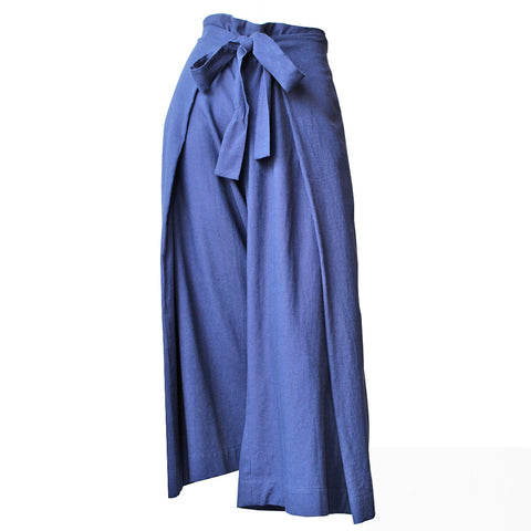 Navy Linen Kimono Pants