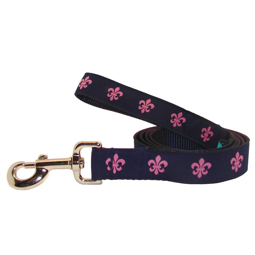 Navy & Pink Fleur de Lis Dog Leash