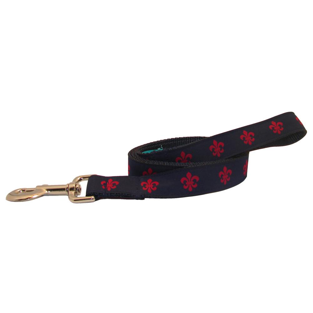 Navy & Red Fleur de Lis Dog Leash