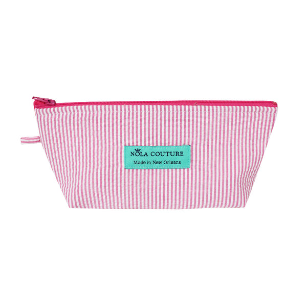 Small Pink Seersucker Makeup Bag