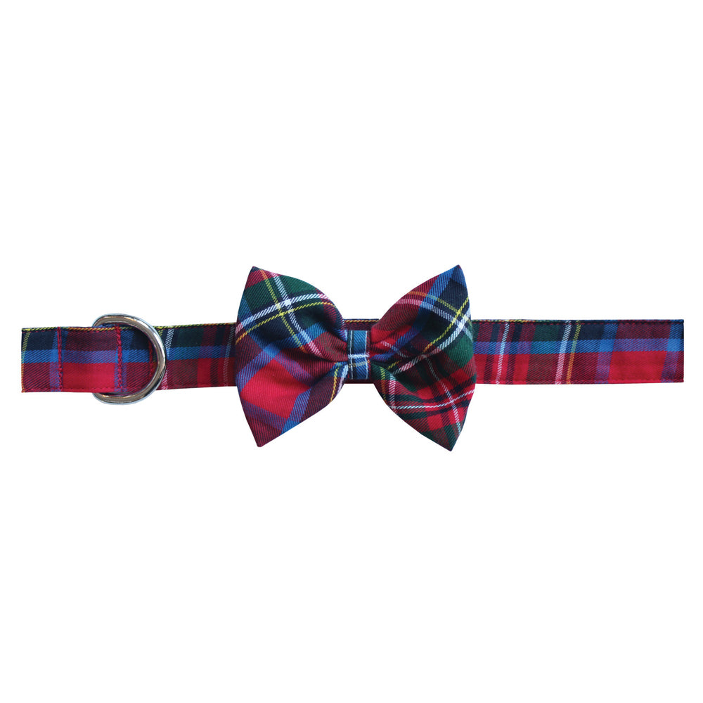 Red Plaid Bow Tie Dog Collar