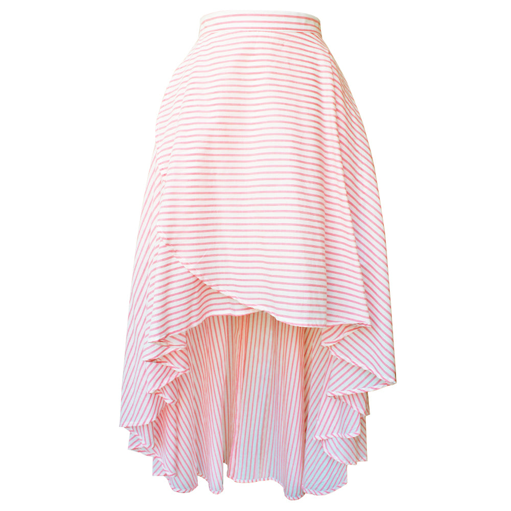 Pink Striped Cotton Long Petal Skirt | NOLA Couture