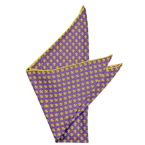 Purple & Gold Fleur de Lis Pocket Square